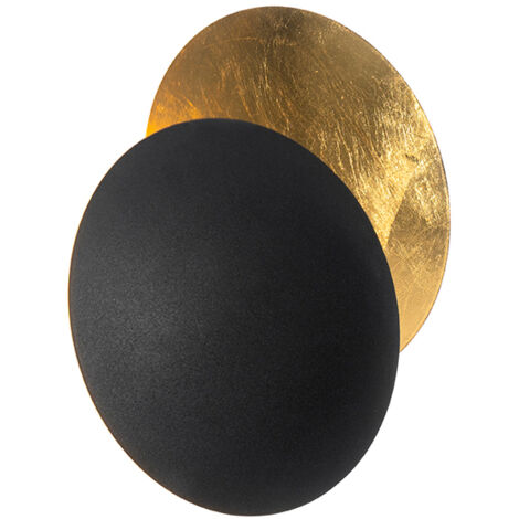 Qazqa – Applique murale moderne noire et or Ø 200 mm – Éclairage intérieur pour salon, chambre, cuisine, salle à manger – Culot G9, IP20