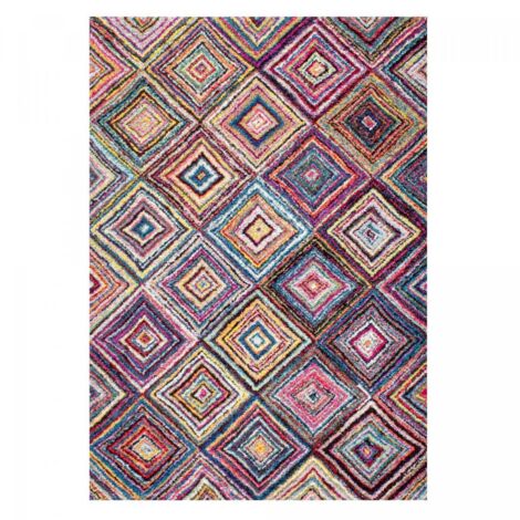 Tapis rectangulaire multicolore 40x60 cm – Tissé en polypropylène – Motif géométrique CARI – Hypoallergénique et anti-acariens – Unamourdetapis