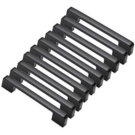Lot de 10 poignées de meuble en aluminium noir – Entraxe 160mm – Poignée T Bar – 20 vis incluses – Pour placards et tiroirs – Denuotop (1/5)