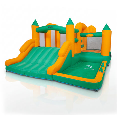 KiNDi DPZ005 Terrain de jeu gonflable avec toboggan 380x360x205 cm PVC, ventilateur 450W, pour 4 enfants, multicolore