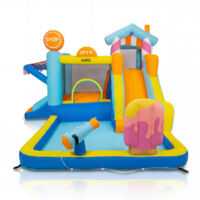 KiNDi DPZ002 Terrain de jeu gonflable avec toboggan et pataugeoire 380x320x250 cm PVC, ventilateur 450W, pour 3 enfants, multicolore