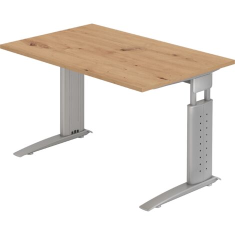 bümö® Schreibtisch "U-Serie" höhenverstellbar, Tischplatte 120 x 80 cm in Asteiche, Gestell in silbergrau (1/5)