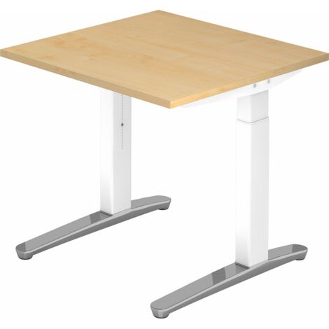 bümö® Design Schreibtisch "XB-Serie" höhenverstellbar, Tischplatte 80 x 80 cm in Ahorn, Gestell in weiß/alu poliert