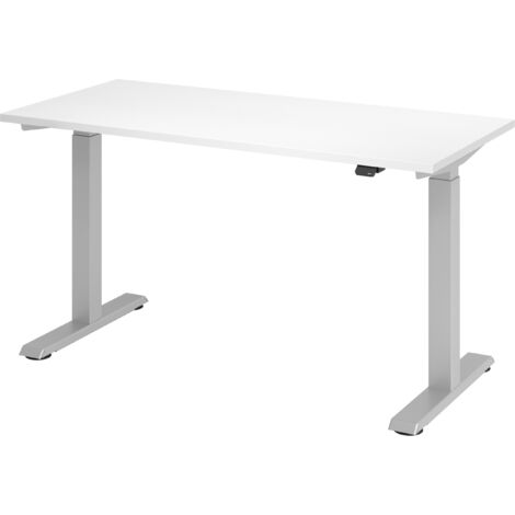 bümö® Sitz- & Stehschreibtisch "Serie-XMST" elektrisch höhenverstellbar, Tischplatte 140 x 67,2 cm in Weiß, Gestell in silber (1/5)