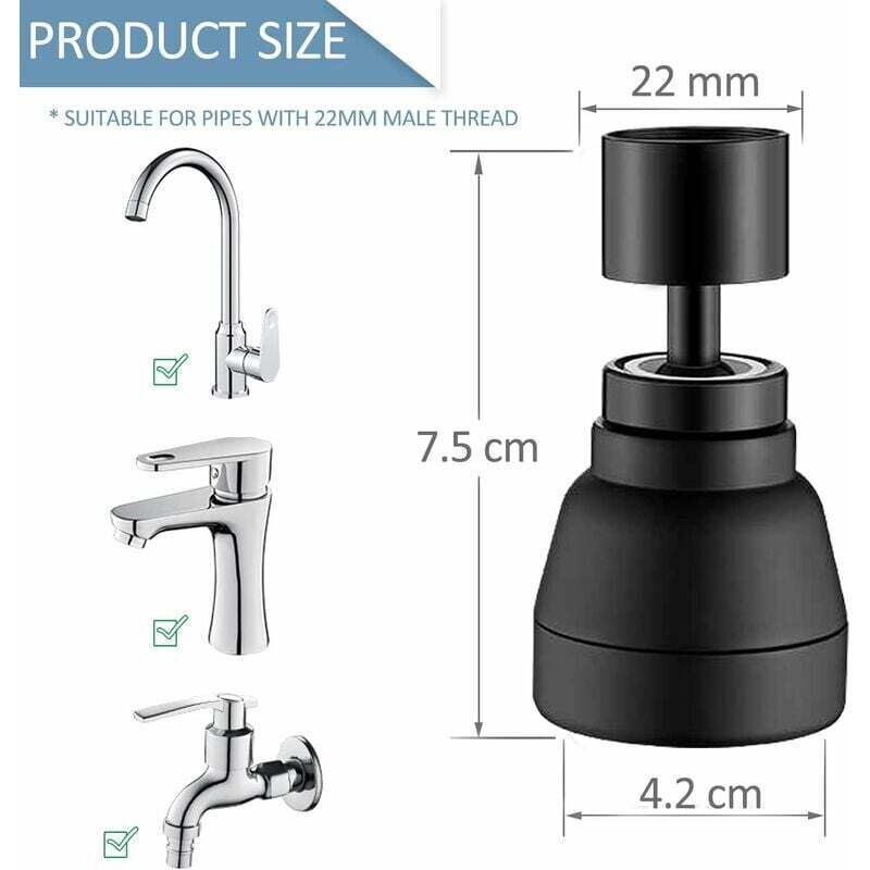 HJIAMA Douchette Evier Cuisine, Cuivre, Économiseur D'eau Pour Robinet, Rotatif à Grand Angle, Réglable En Trois Vitesses, Embout Robinet, Connecteur 22 Mm, Convient Aux Salles De Bains Cuisines