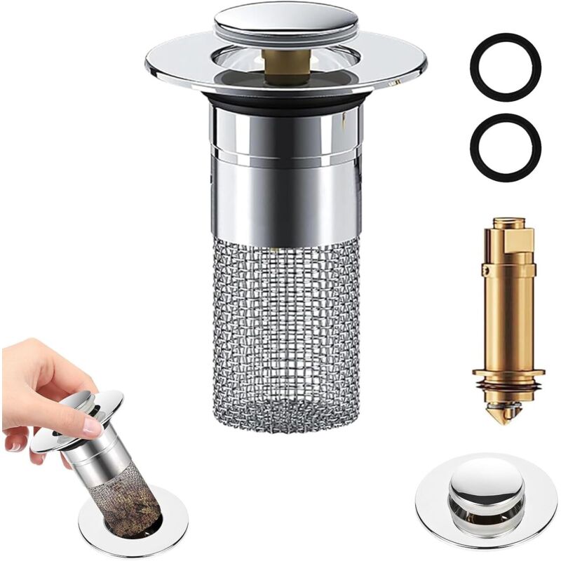 1 Pièces Bouchon De Lavabo INOX, Pop Up Bouchon De Vidage Universel Flitre De Vidange Anti Bloque Avec Filtre Net 33 40mm Argent 95286219
