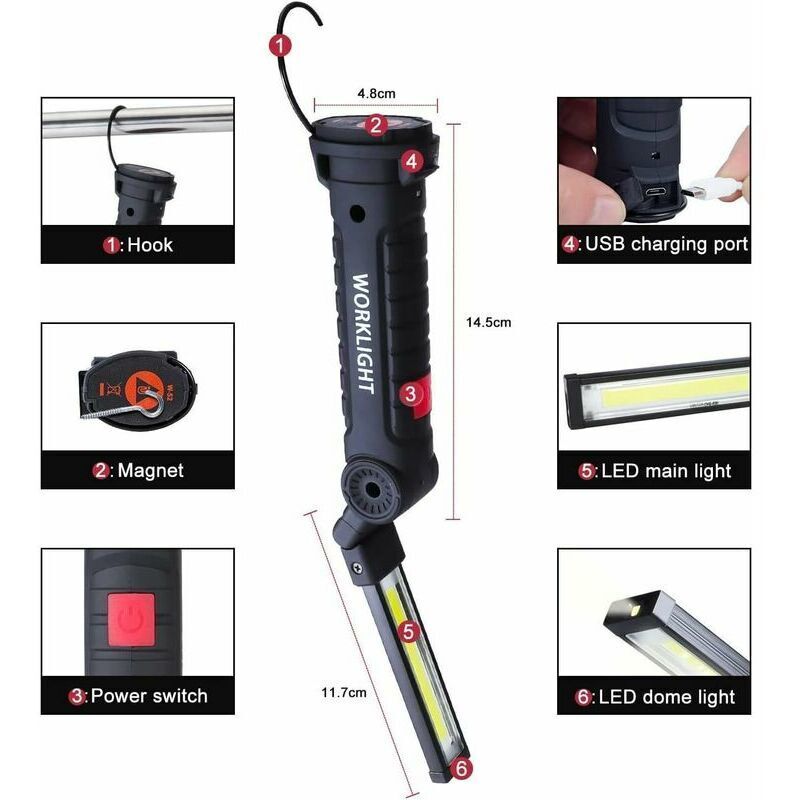 Lampes de poche LED rechargeables, lampes de poche tactiques à haute luminosité avec zoom et 4 modes