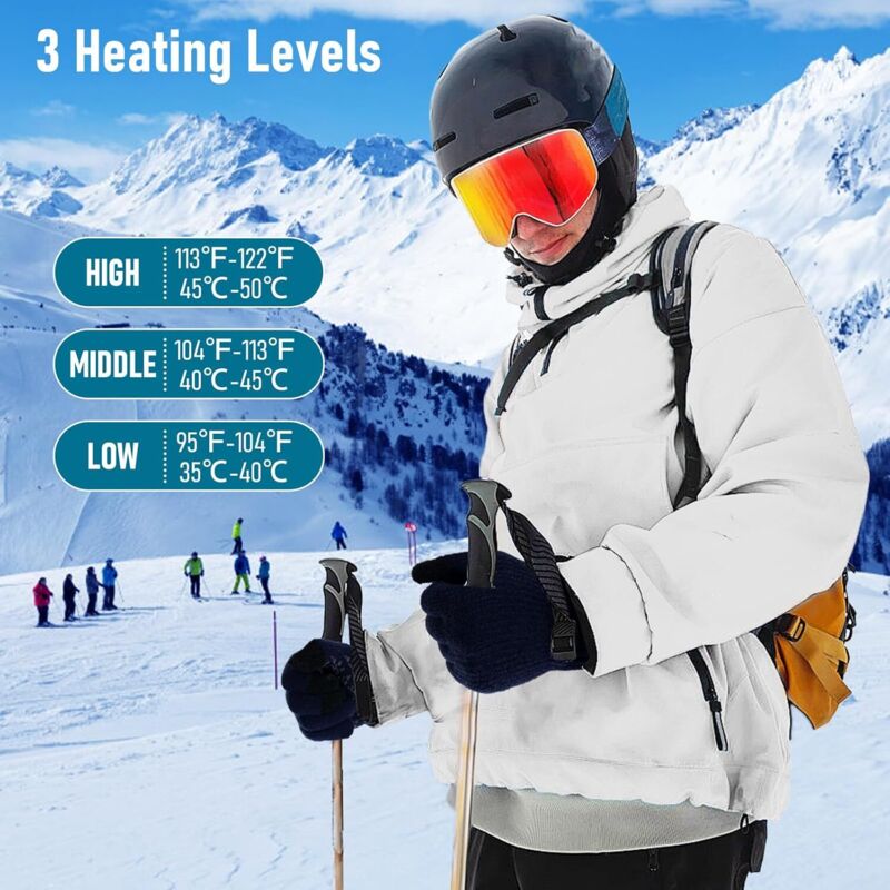Gants Chauffants Hiver USB – 3 Niveaux De Température, écran Tactile, Pour Moto, Ski, Randonnée Et Travail En Extérieur