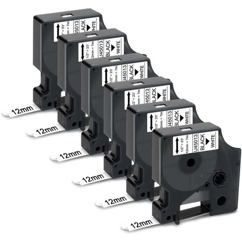20 Rubans étiquettes Dymo D1 (45021) – 12mm – Blanc Sur Noir – Compatible Labelmanager