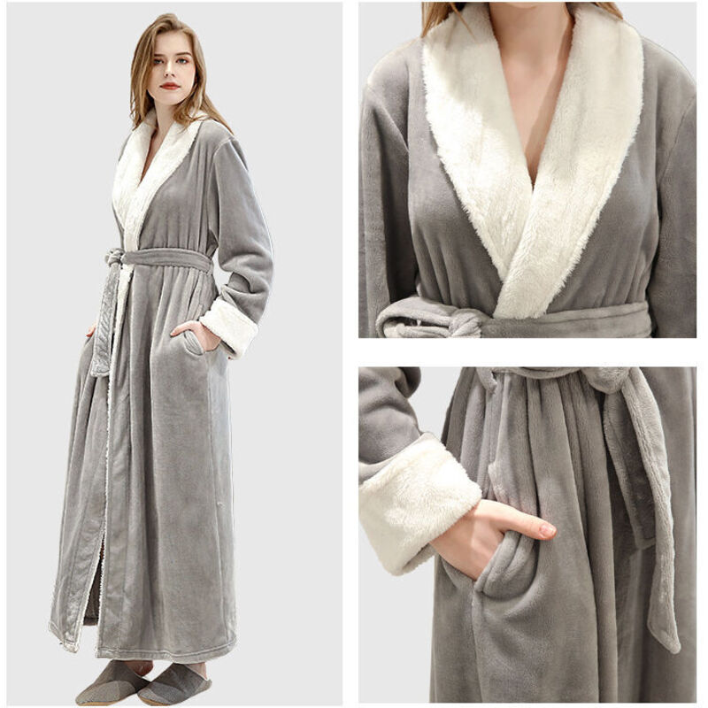 Robe De Chambre Polaire Geagodelia Peignoir Femme En Polaire - Chaud Et Doux - Idéal Pour L'Hiver - Design à Fleurs Avec Ceinture Peignoir Bain Hiver