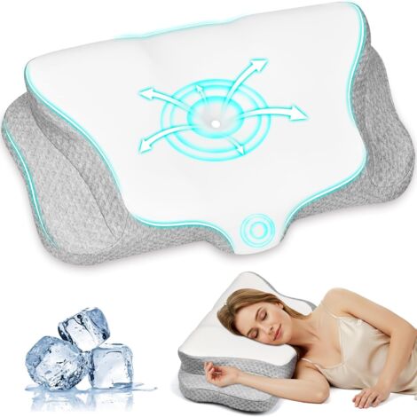 Oreiller ergonomique en mousse à mémoire de forme pour les personnes dormant sur le côté, sur le dos et sur le ventre (blanc) (1/4)