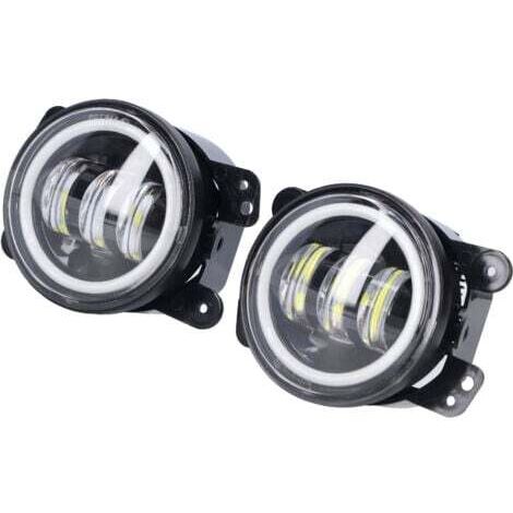Tbest Lot De 2 Feux Antibrouillard LED 3,5" Blanc Avec Angel Eyes COB - Universel Pour Voiture, SUV, Camion - Éclairage Puissant Et Style