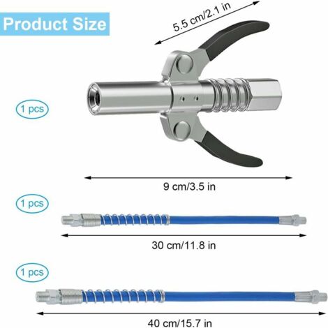 YYTECH Embout Pistolet à Graisse Double Poignée – 12000 PSI, Tuyau 30 Cm + 9 Graisseurs M6/M8/M10 – Accessoire Lubrification Pro