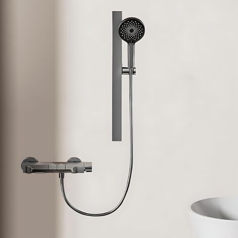 Douchette à main avec barre coulissante et flexible, douchette à main réglable de 24 pouces, avec large plateforme de rangement et 2 modes de pulvérisation, pommeau de douche mural (gris) (1/4)