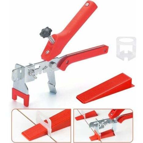 Aiperq 2,0 MM Kit D’aide À La Pose De Carrelage, Kit De Nivellement Pour Carrelage Avec 1 Pince, 400 Clips(2,0 Mm), 100 Cales Réutilisable Pour La Pose De Carreaux Épaisseur 3–12 Mm