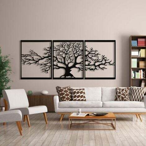 Aiperq Arbre De Vie En Métal, Décoration Murale, Sculpture en métal 3D, Pour Maison, Bureau, Chambre à Coucher, Salon, Décoration extérieure, Grand lot de 3, Noir, (144.78x58.42 cm)