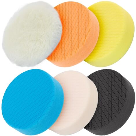 Lot de 6 tampons de polissage de 5.6 pouces de 140 mm pour plaque arrière de 5 pouces - Éponge et tampons de laine - Kit de polissage pour tampon de voiture - Polisseur, polissage et cire