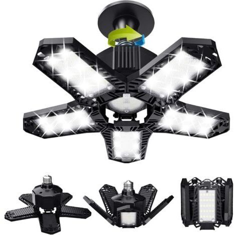 Aiperq Lot de LED de garage - 120 W - 12000 lm - Lampe d'atelier - Plafonniers déformables - Panneaux E26/E27 -1 lampes