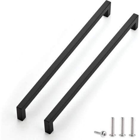 Aiperq – Lot de 2 poignées de meuble noires 288 mm – Acier inoxydable – Résistantes à la corrosion – Pour armoires et tiroirs de cuisine (1/4)