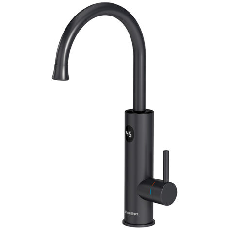 Robinet électrique avec chauffe-eau instantané Affichage de la température LED Robinet de cuisine Robinets de cuisine rotatifs à 360 ° Robinet d'évier noir Robinet en acier inoxydable 3000W (1/4)