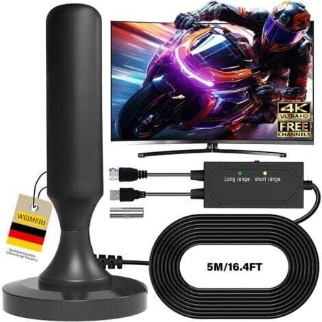 AIPER Antenne TV Intérieur Puissante,2025 Puissante Antenne HDTV Intérieur de Base magnétique-Chaînes Locales Gratuites 420km Réception Longue Portée à 360°,Compatible avec TV 4K 1080P (1/4)
