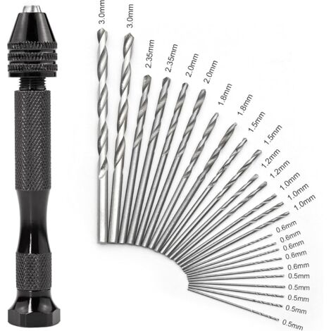 Kit de Mini Perceuse à Main de Precision avec 25 Pcs Forets Hélicoïdaux (0,5 à 3,0mm), Outils Rotatifs de Précision pour Métal, Bois, Travaux Manuels, Bijoux, Assemblage, Modélisme
