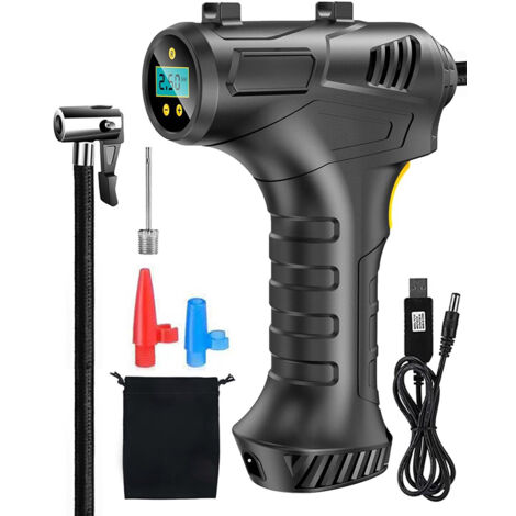 Gonfleur Pneus Voiture, Compresseur Voiture Rechargeable 12V, Compresseur à Air Portatif Avec 3 Buses, Gonfleur Pneus Voiture Sans Fil avec dissipation de chaleur pour voiture, moto et ballon