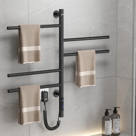 Ymyny – Sèche-serviette électrique noir 660x420mm IPX4 – Acier inoxydable 304 – Température réglable 45-70°C – Écran tactile LED – Pivotant 180°