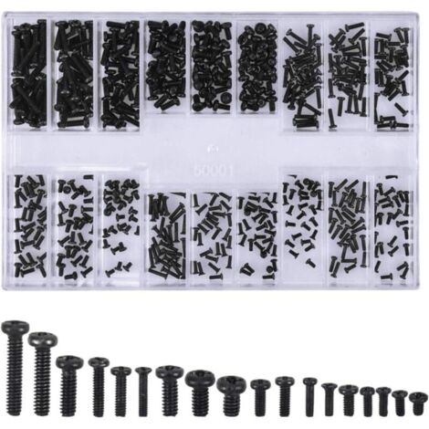 500 Pièces Kit de Vis, Vis à Tête Fraisée, Vis Micro de Kits D'outils de Réparation pour la réparation Ordinateur, Eyewear, montre, bijoux, facile à porter, M1.2 M1.4 M2, Noir AIPERQ