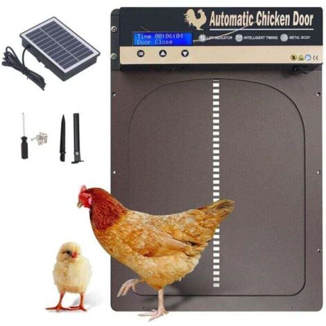 AIPERQ Jeffergarden Porte Poulailler Automatique Solaire, Porte Automatique Poulailler Solaire en métal avec Écran LCD Étanche, Minuterie, Fonction Anti-pincement