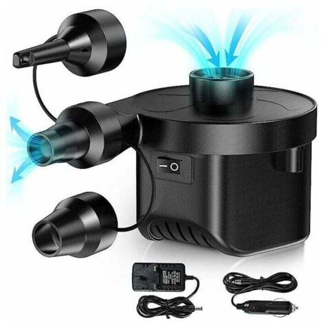 AIPERQ Gonfleur Électrique, Pompe Gonflage Gonfleur Degonfleur avec 3 Buses pour Matelas Gonfleur, Piscine Gonflable, Coussin Gonflable,Pompe Électrique avec Adaptateur Voiture Maison