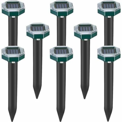 Aiperq Lot de 8 pics repulsifs a ultrasons pour taupes, serpents et campagnols a energie solaire pour pelouse, jardin et cour, repulsif a sardines (1/4)
