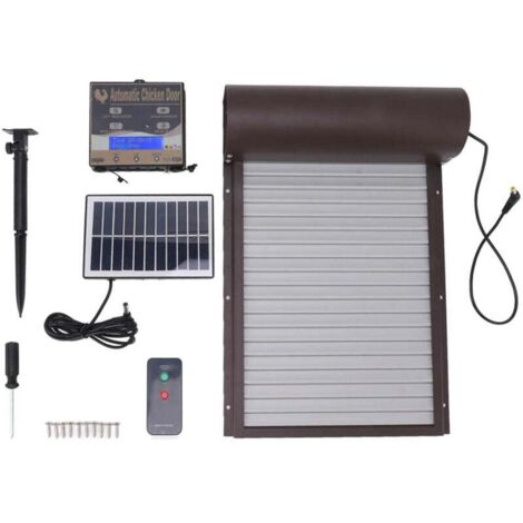 AIPERQ Porte de poulailler automatique Porte de poulailler à alimentation solaire avec minuterie Capteur de lumière Affichage LCD Télécommande Multi Modes Porte de poulailler automatique en aluminiu