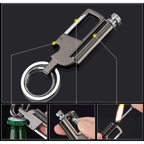 Porte-clés Briquet Allumette En Métal Réutilisable - Briquet Caché Fantaisie Remplissable Au Kérosène (Noir)