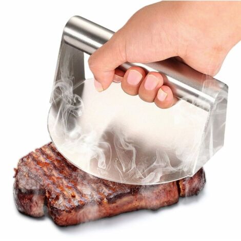 Presse à hamburger en acier inoxydable - Presse à hamburger ronde professionnelle - Accessoire de barbecue facile à nettoyer - Antiadhésif - Robuste et durable (poignée ronde en métal) (1/4)