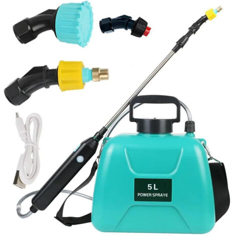Pulvérisateur électrique 5L, pistolet pulvérisateur télescopique rechargeable avec 2 buses, capuchon à col large, batterie 2400 mAh pour le nettoyage par pulvérisation des plantes de jardin (A-5L)