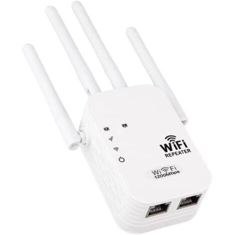 Potente repetidor WiFi, 1200 Mbps, potente amplificador WiFi, doble banda 5 GHz y 2,4 GHz, extensor WiFi con WPS y modo 4, hasta 120 m², compatible con todas las cajas de Internet