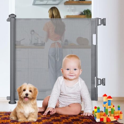 Barrera de Seguridad Retráctil para Bebés, Barrera de Seguridad para Niños Retráctil de 0-150 cm, Barrera de Seguridad para Niños Adecuada para Escaleras, Pasillos, Interiores y Exteriores (Blanco) (1/5)
