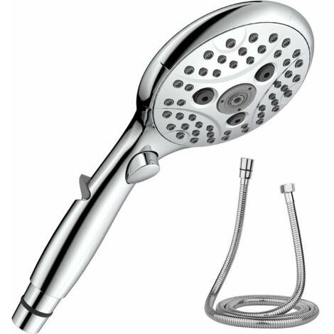Rociador con parada de agua, teleducha 6 tipos de chorro, rociador ahorrador de agua con flexo de 150CM, rociador con limitador de caudal 6,5 L/min (1/5)