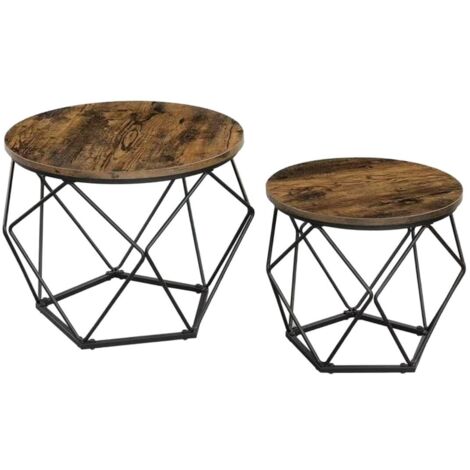 Table basse ronde monobloc, table d'appoint, table d'appoint de canapé, style moderne, plateau amovible, structure en acier, convient au salon - marron rustique et noir (petit) (1/4)