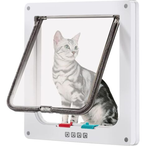 Chatière pour Chat avec Magnétique à 4 Voies 20 x 19 cm Chatière pour Chat Chatière magnétique avec verrou Rotatif à 4 Voies pour Chat (Blanc, S) (1/4)