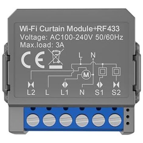 Interrupteur de rideau intelligent WiFi, module de rideau télécommandé, AC100 à 240 V 50/60 Hz IP20, minuterie étanche, disjoncteur à commande vocale, module intelligent de commutateur de store RF433 (1/4)
