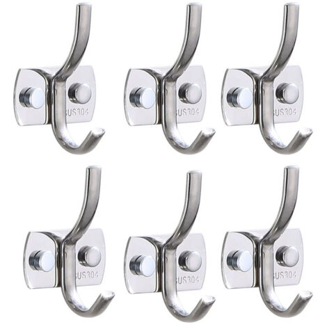 Lot de 6 patères murales robustes en acier inoxydable pour manteaux, serviettes, sacs à dos, chapeaux, clés, pour cuisine, salle de bain, chambre à coucher