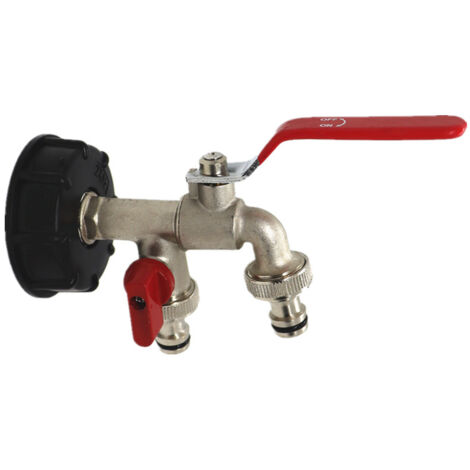 Adaptateur de réservoir en laiton, double robinet S60x6, raccord de réservoir de pluie, vanne de tonneau IBC de 1000 litres, diamètre d'extrémité de tuyau 15mm