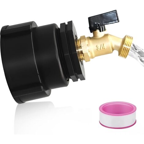 Adaptateur De Réservoir IBC,Robinet Cuve 1000L IBC Adaptateur De Cuve 3/4 Vanne Robinet Laiton Connecteur De Tuyau Tonne Baril Raccord Adaptateur pour Récupérateurs Eau De Pluie Raccord Sortie Raccord