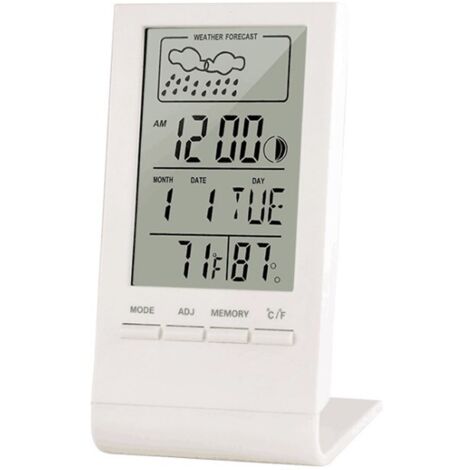 Station météo sans Fil, Thermomètre Hygromètre Baromètre Intérieur Extérieur, Horloge Numérique Réveil avec capteur extérieur Affichage Heure Date Jour Phase de Lune(Blanc)