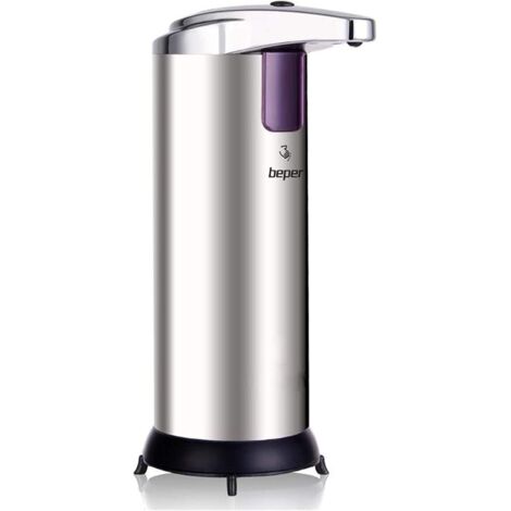 Distributeur de savon automatique, acier/ABS, capteur infrarouge, capacité du réservoir de 250 ml, 3 réglages de débit de distribution, système anti-goutte