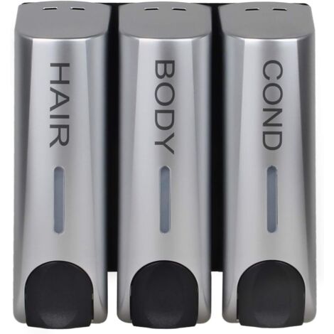 Lot de 3 distributeurs de savon pour gel douche, shampoing, revitalisant, support mural, support, argent