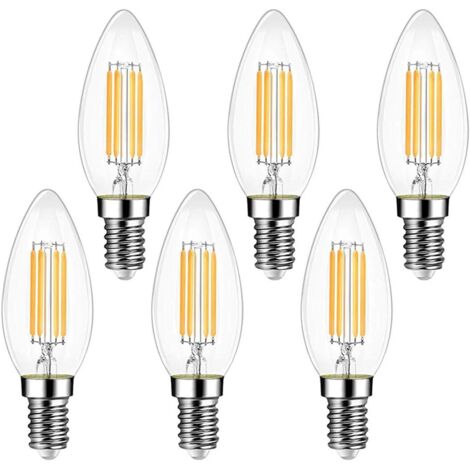 Ampoule Filament Bougie Vintage LED E14, EXTRASTAR 4W Ampoule LED Filament équivalent Incandescente 40W, E14 Ampoules Culot Vintage Edison Blanc Chaud 3000K 400LM, Lot de 6 [Classe énergétique A++]
