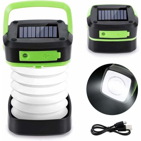 Lanterne de Camping, Solaire et Rechargeable USB LED Camping Lanterne Portable Lanterne Pliable 3 Modes Lampe Camping avec fonction banque d'alimentation pour Camping Excursions Secours Urgence